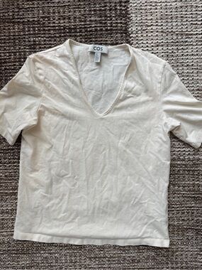 COS V-Neck Short Sleeve Tee in Ivory White